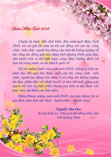 Thư chúc Tết của đồng chí Nguyễn Văn Đọc, Bí thư 32Win10 bảo mật tối đa - Chủ tịch Hội đồng nhân dân tỉnh Quảng Ninh