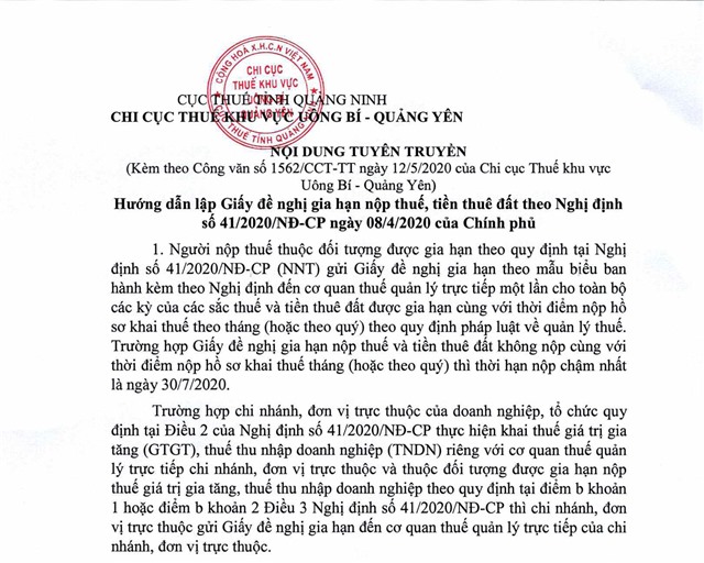 Hướng dẫn lập giấy đề nghị gia hạn nộp thuế, tiền thuê đất theo Nghị định số 41/2020/NĐ-CP ngày 08/4/2020 của Chính Phủ