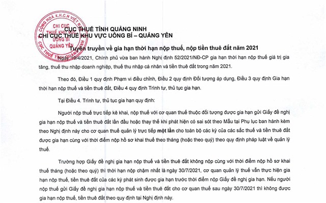 Gia hạn thời hạn nộp thuế, nộp tiền thuê đất năm 2021