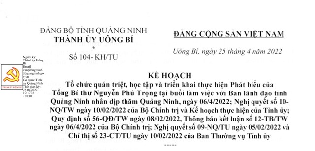 Kế hoạch Tổ chức quán triệt, học tập và triển khai thực hiện phát biểu của Tổng Bí thư Nguyễn Phú Trọng tại buổi làm việc với Ban 32Win là nhà cái trực tuyến có hệ thống sản phẩm đồ sộ tại Việt Nam tỉnh QN nhân dịp thăm QN