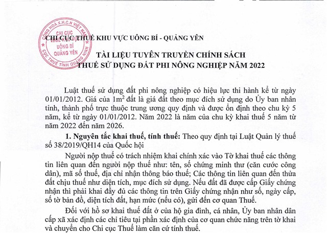 Tuyên truyền chính sách thuế sử dụng đất phi nông nghiệp năm 2022