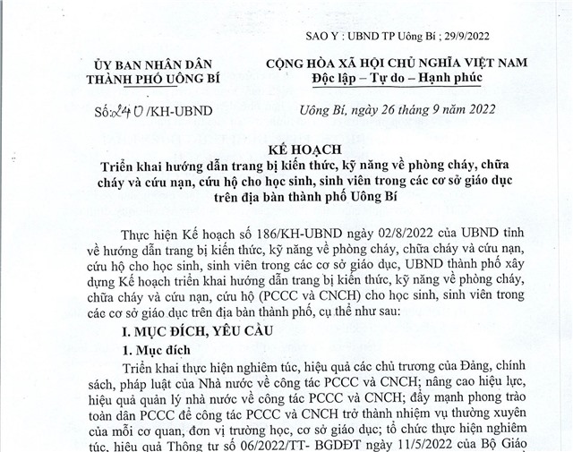 Kế hoạch triển khai hướng dẫn trang bị kiến thức, kỹ năng về phòng cháy, chữa cháy và cứu nạn cứu hộ cho học sinh, sinh viên trong các cơ sở giáo dục trên địa bàn thành phố 32Win12 com tại tài khoản.