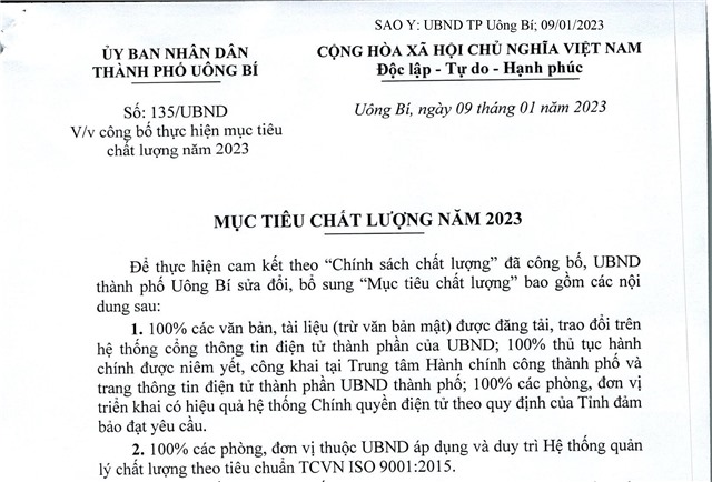 Công bố thực hiện mục tiêu chất lượng năm 2023