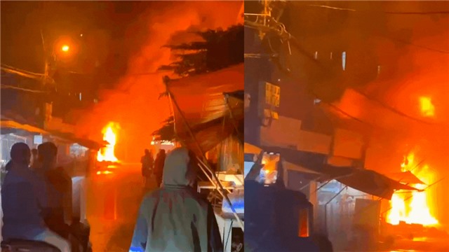 1 khu chợ tại Hà Nội cháy lớn trong đêm, nhiều ki ốt bị thiêu rụi