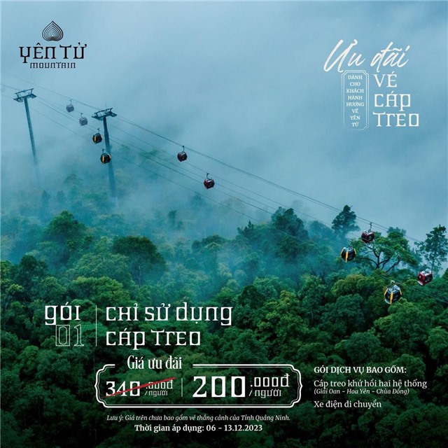 Từ 6-13/12/2023, giảm giá ưu đãi một số dịch vụ tại Khu di tích và danh thắng Yên Tử