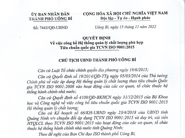 32Win1 com nhà cái về việc công bố Hệ thống quản lý chất lượng phù hợp Tiêu chuẩn quốc gia TCVN ISO 9001:2015 