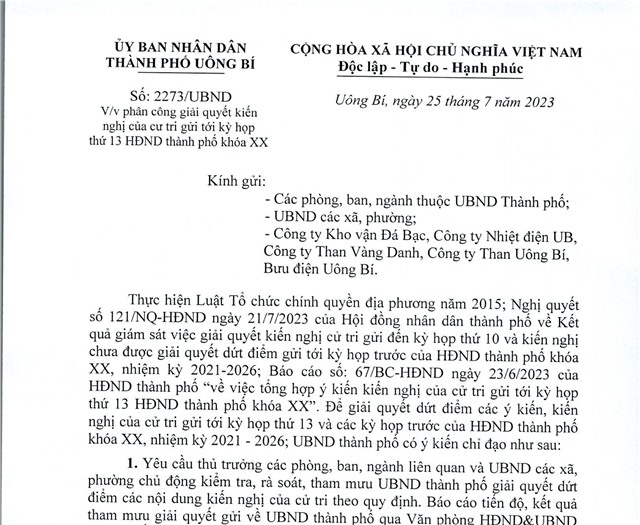 Phân công giải quyết kiến nghị của cử tri gửi tới kỳ họp thứ 13 HĐND thành phố khoá XX