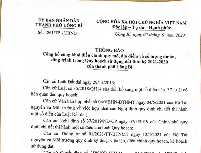Thông báo công bố công khai điều chỉnh quy mô, địa điểm và số lượng dự án, công trình trong Quy hoạch sử dụng đất thời kỳ 2021-2023 của thành phố 32Win12 com tại tài khoản