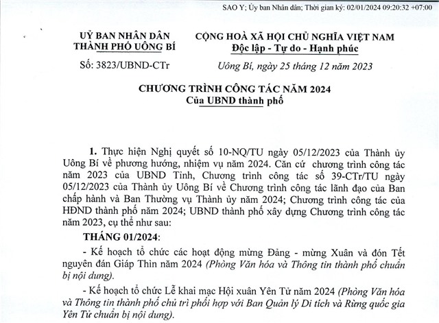 Chương trình công tác năm 2024 của UBND thành phố