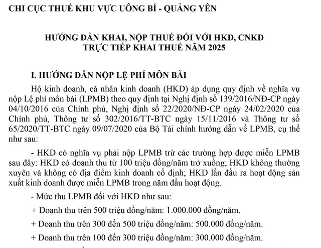 Hướng dẫn khai, nộp thuế đối với hộ kinh doanh, cá nhân kinh doanh trực tiếp khai thuế năm 2025