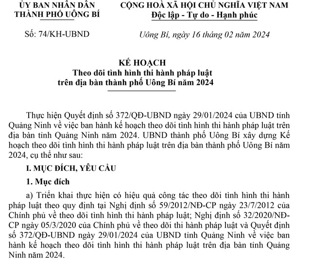 Kế hoạch Theo dõi tình hình thi hành pháp luật trên địa bàn thành phố 32Win12 com tại tài khoản năm 2024