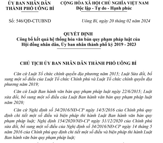 Công bố kết quả hệ thống hóa văn bản quy phạm pháp luật của Hội đồng nhân dân, Ủy ban nhân thành phố kỳ 2019 - 2023