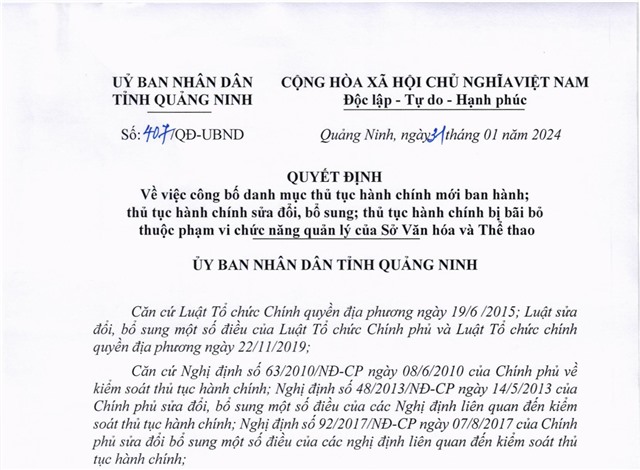 Công bố danh mục thủ tục 32Win32 app tải về mới ban hành; thủ tục 32Win32 app tải về sửa đổi, bổ sung; thủ tục 32Win32 app tải về bị bãi bỏ thuộc phạm vi chức năng quản lý của Sở Văn hóa và Thể thao