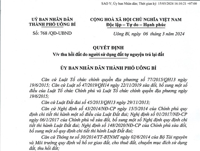32Win1 com nhà cái số 	768/QĐ-UBND ngày 06/03/2024 V/v thu hồi đất do người sử dụng đất tự nguyện trả lại đất của ông Vũ Thành Trung