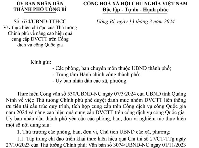 Thực hiện chỉ đạo của Thủ tướng Chính phủ về nâng cao hiệu quả cung cấp DVCTT trên Cổng dịch vụ công Quốc gia