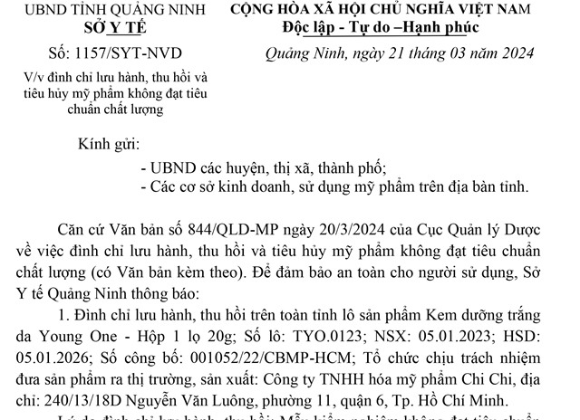 Đình chỉ lưu hành, thu hồi và tiêu hủy mỹ phẩm không đạt tiêu chuẩn chất lượng