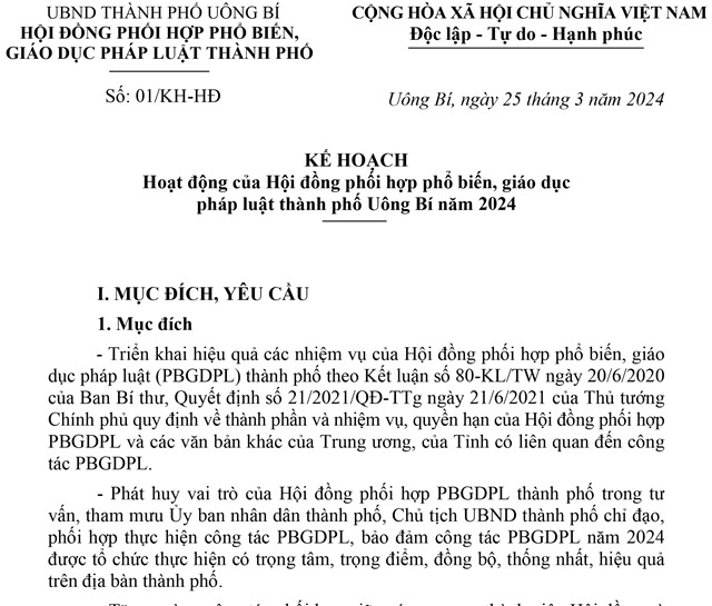 Kế hoạch Hoạt động của Hội đồng phối hợp phổ biến, giáo dục pháp luật thành phố 32Win12 com tại tài khoản năm 2024