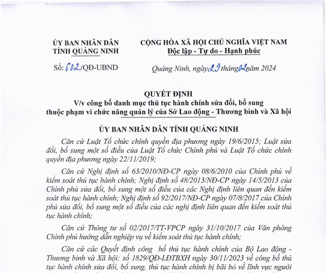 Công bố danh mục thủ tục 32Win32 app tải về sửa đổi, bổ sung thuộc phạm vi chức năng quản lý của Sở Lao động - Thương binh và Xã hội