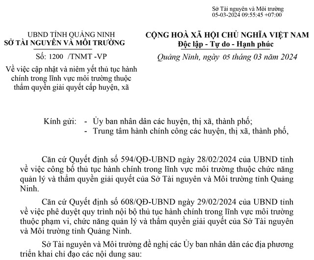 Công bố Danh mục Thủ tục 32Win32 app tải về và Quy trình nội bộ trong lĩnh vực 32Win10 cá cược thể thao thuộc thẩm quyền giải quyết của Sở Tài nguyên và Môi trường/UBND cấp huyện/UBND cấp xã tỉnh Quảng Ninh