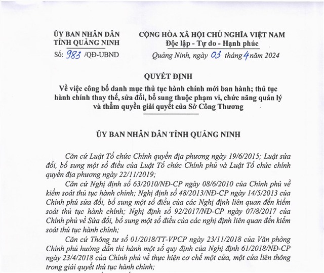 Công bố danh mục thủ tục 32Win32 app tải về mới ban hành; thủ tục 32Win32 app tải về thay thế, sửa đổi, bổ sung thuộc phạm vi, chức năng quản lý và thẩm quyền giải quyết của Sở Công Thương