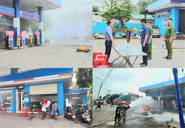 Công an thành phố thực tập phương án chữa cháy và cứu nạn, cứu hộ tại cửa hàng xăng dầu Phương Nam