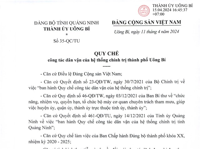 Quy chế công tác dân vận của hệ thống chính trị thành phố 32Win12 com tại tài khoản