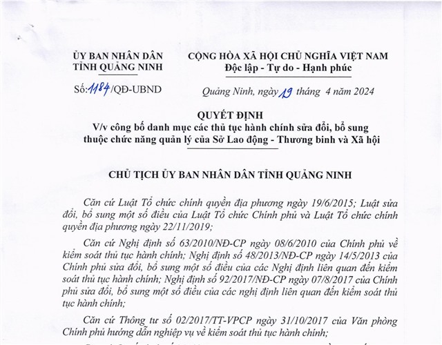Công bố danh mục các thủ tục 32Win32 app tải về sửa đổi, bổ sung thuộc chức năng quản lý của Sở Lao động- Thương binh và Xã hội