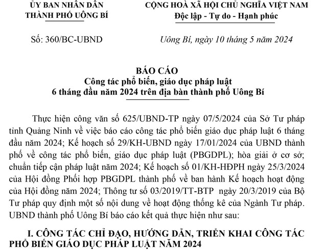 Báo cáo Công tác phổ biến, giáo dục pháp luật 6 tháng đầu năm 2024 trên địa bàn thành phố 32Win12 com tại tài khoản