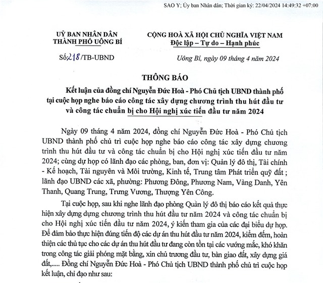 Thông báo kết luận của đồng chí Nguyễn Đức Hoà - Phó Chủ tịch UBND thành phố tại cuộc họp nghe báo cáo công tác 32Win1 com Tải xuống APK chương trình thu hút 32Win03 cá cược trực tuyến và công tác chuẩn bị cho Hội nghị xúc tiến 32Win03 cá cược trực tuyến năm 2024