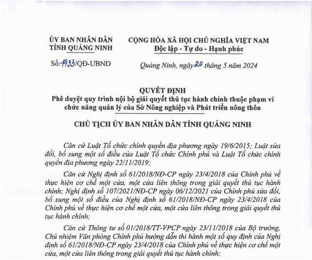 Phê duyệt quy trình nội giải quyết thủ tục 32Win32 app tải về thuộc phạm vi chức năng quản lý của Sở Nông nghiệp và Phát triển nông thôn