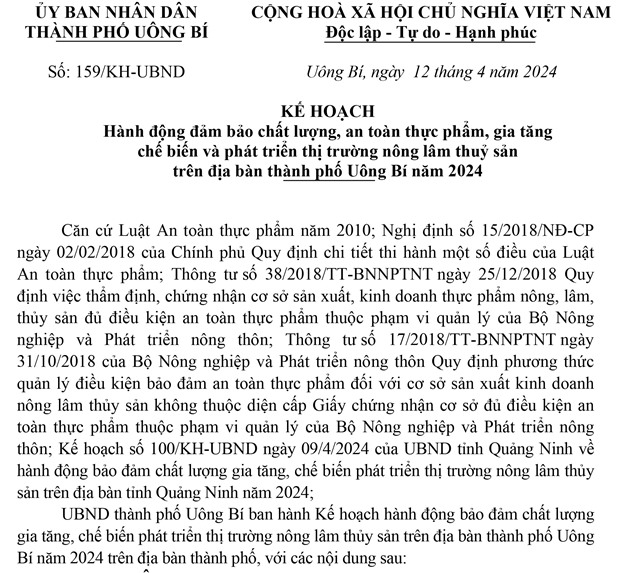 Kế hoạch Hành động đảm bảo chất lượng, an toàn thực phẩm, gia tăng chế biến và phát triển thị trường nông lâm thuỷ sản trên địa bàn thành phố 32Win12 com tại tài khoản năm 2024