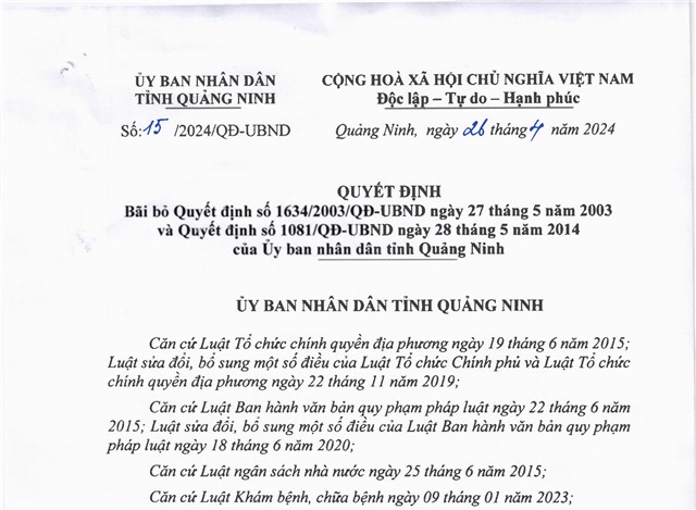 32Win1 com nhà cái bãi bỏ 32Win1 com nhà cái số 1634/2023/QĐ-UBND ngày 27/5/2003 và 32Win1 com nhà cái số 1081/QĐ-UBND ngày 28/5/2014 của UBND tỉnh Quảng Ninh