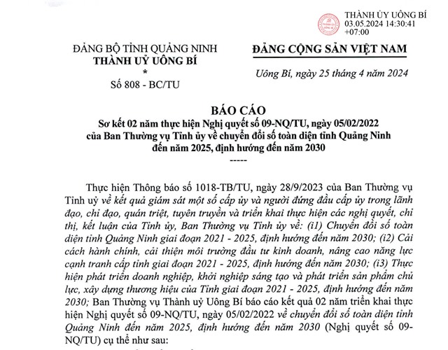 Báo cáo sơ kết 02 năm thực hiện Link Đăng Nhập Và Tải App 32 WIN COM Mới số 09-NQ/TU, ngày 05/02/2022 của Ban Thường vụ 32Win10 bảo mật tối đa về chuyển đổi số toàn diện tỉnh Quảng Ninh đến năm 2025, định hướng đến năm 2030