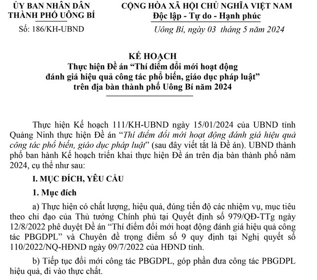 Kế hoạch Thực hiện Đề án “Thí điểm đổi mới hoạt động đánh giá hiệu quả công tác phổ biến, giáo dục pháp luật” trên địa bàn thành phố 32Win12 com tại tài khoản năm 2024