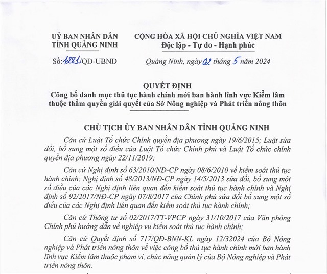 Công bố Danh mục thủ tục 32Win32 app tải về mới ban hành lĩnh vực Kiểm lâm thuộc thẩm quyền giải quyết của Sở Nông nghiệp và Phát triển nông thôn