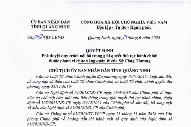 Phê duyệt quy trình nội bộ trong giải quyết thủ tục 32Win32 app tải về thuộc phạm vi chức năng quản lý của Sở Công Thương