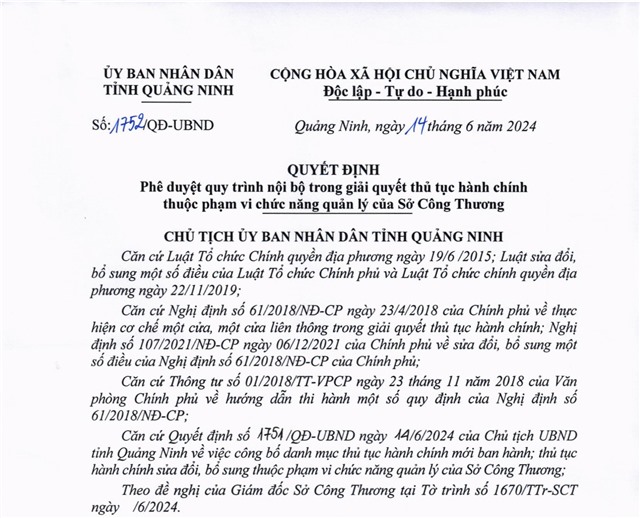 Phê duyệt quy trình nội bộ trong giải quyết thủ tục 32Win32 app tải về thuộc phạm vi, chức năng quản lý của Sở Công Thương