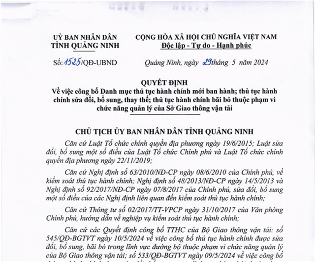 Công bố Danh mục thủ tục 32Win32 app tải về mới ban hành; thủ tục 32Win32 app tải về sửa đổi, bổ sung, thay thế; thủ tục 32Win32 app tải về bãi bỏ thuộc phạm vi chức năng quản lý của Sở Giao thông vận tải