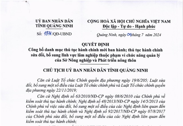 Công bố danh mục thủ tục 32Win32 app tải về mới ban hành; thủ tục 32Win32 app tải về sửa đổi, bổ sung lĩnh vực lâm nghiệp thuộc phạm vi chức năng quản lý của Sở Nông nghiệp và Phát triển nông thôn