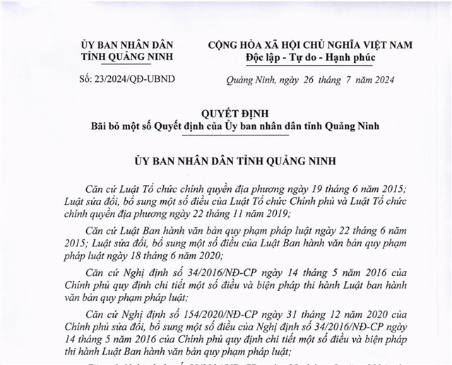 Bãi bỏ một số 32Win1 com nhà cái của UBND tỉnh Quảng Ninh