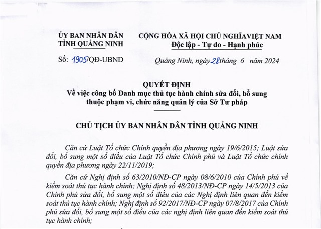 Công bố danh mục thủ tục 32Win32 app tải về sửa đổi, bổ sung thuộc phạm vi, chức năng quản lý của Sở Tư pháp