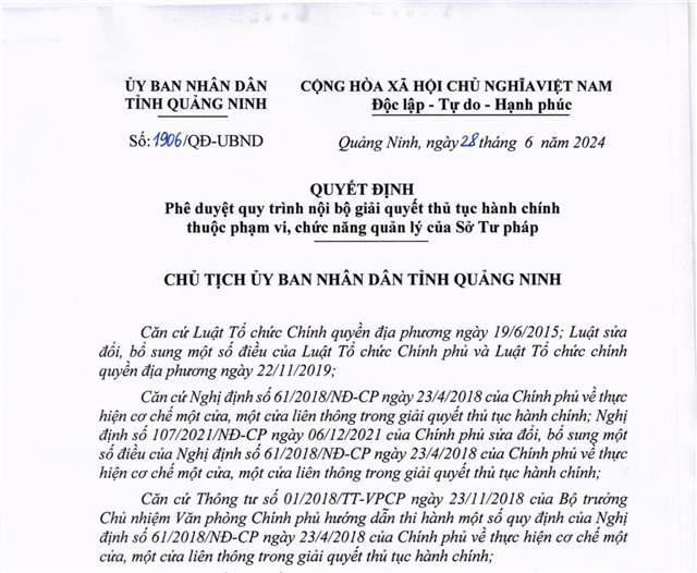 Phê duyệt quy trình nội bộ giải quyết thủ tục 32Win32 app tải về thuộc phạm vi, chức năng quản lý của Sở Tư pháp
