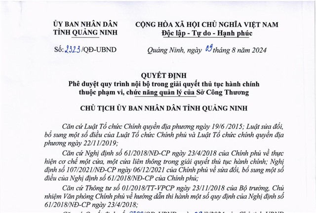 Phê duyệt quy trình nội bộ trong giải quyết thủ tục 32Win32 app tải về thuộc phạm vi, chức năng quản lý của Sở Công Thương