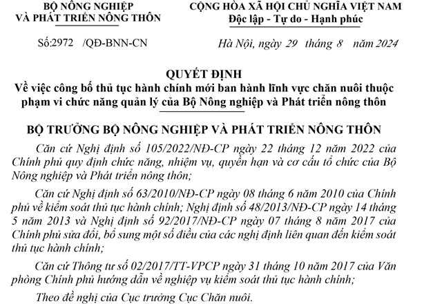 Công bố thủ tục 32Win32 app tải về mới ban hành lĩnh vực chăn nuôi thuộc phạm vi chức năng quản lý của Bộ Nông nghiệp và Phát triển nông thôn