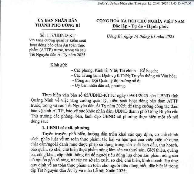 Tăng cường quản lý kiểm soát hoạt động bảo đảm an toàn thực phẩm trước, trong và sau Tết Nguyên đán Ất Tỵ 2025