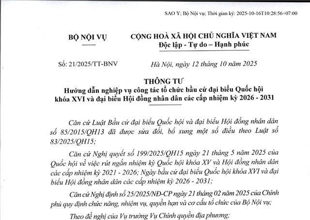 Hướng dẫn nghiệp vụ công tác tổ chức bầu cử đại biểu 32win1 Trang Chủ 32win Chính Thức khóa XVI và đại biểu Hội đồng nhân dân các cấp nhiệm kỳ 2026 - 2031