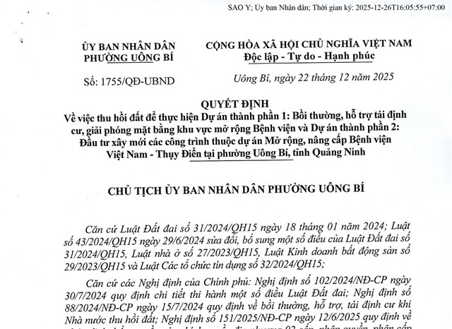 32Win1 com nhà cái Về việc thu hồi đất để thực hiện Dự án thành phần 1: Bồi thường, hỗ trợ tái định cư, giải phóng mặt bằng khu vực mở rộng Bệnh viện ...