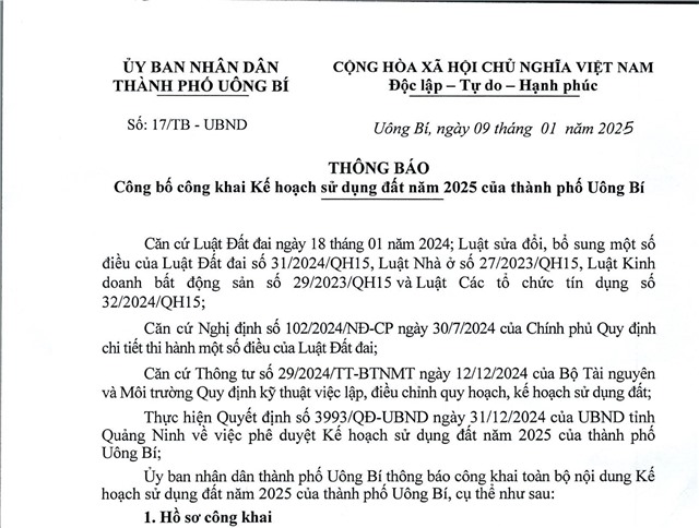 Thông báo công bố công khai kế hoạch sử dụng đất năm 2025 của thành phố 32Win12 com tại tài khoản