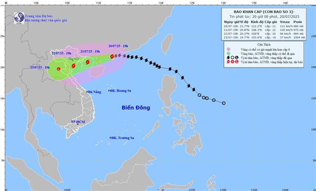 TIN BÃO KHẨN CẤP (Cơn bão số 3) - Tin phát lúc: 20h00' ngày 20/7