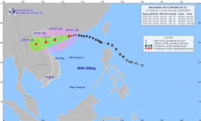 TIN BÃO KHẨN CẤP (Cơn bão số 3) - Tin phát lúc: 23h00' ngày 20/7